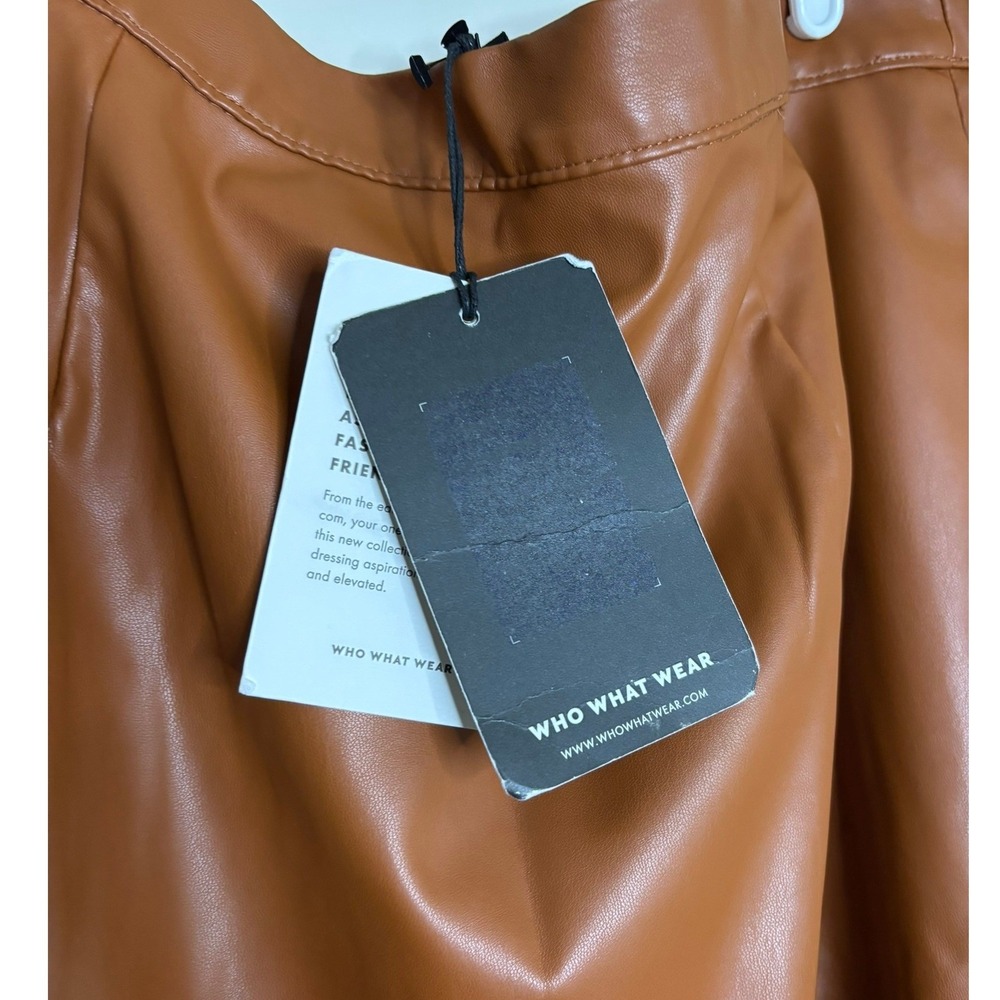Who What Wear Faux Leather Tiered Midi Skirt Cognac Brown Womens XL New Neutral - Picture 7 of 9